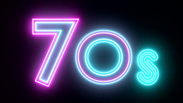 70s neon sign lights logo text glowing multicolor