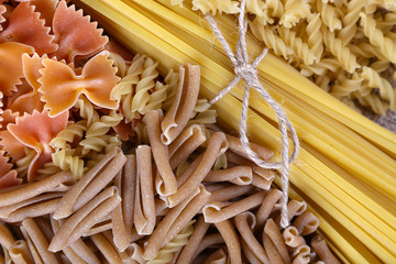 Different types of pasta close up