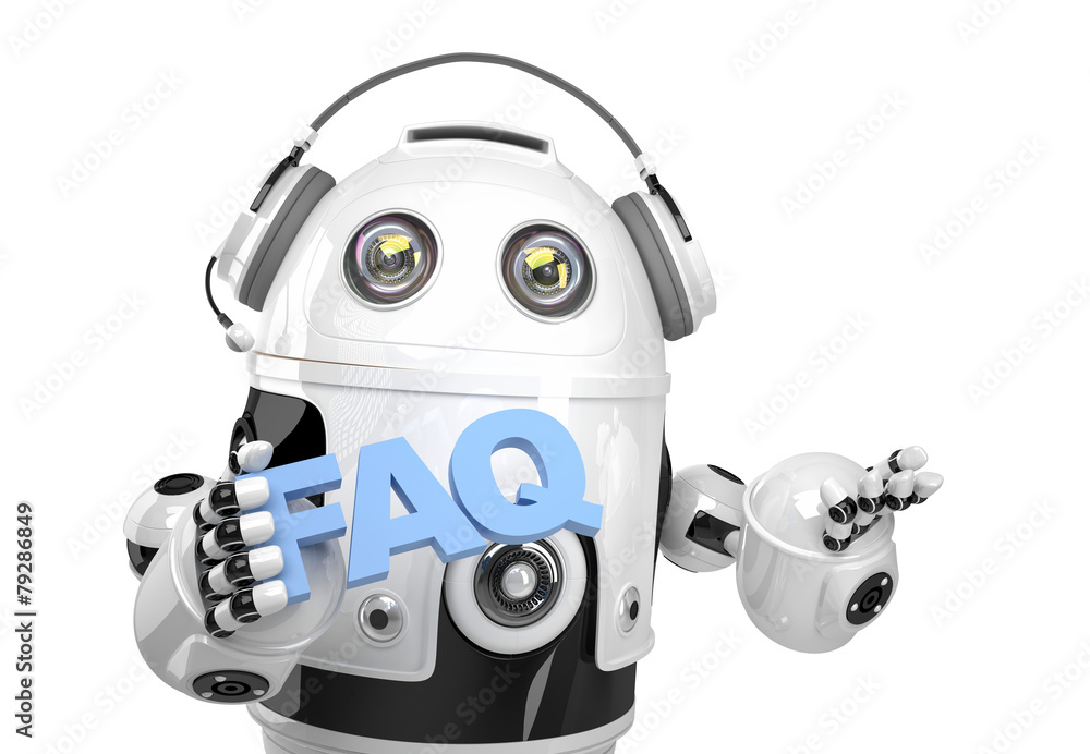 Poster robot holding faqs sign. isolated. contains clipping path