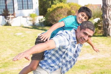 Father and son in the countryside