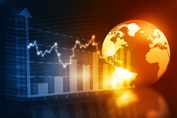 business chart with world.