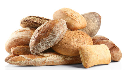 Different fresh bread, isolated on white