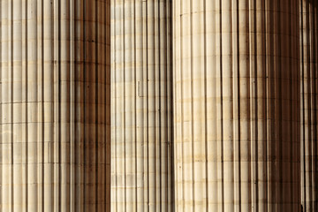 Classical columns at the front of the pantheon in Paris