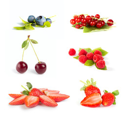 Set of fresh berries fruits isolated on white