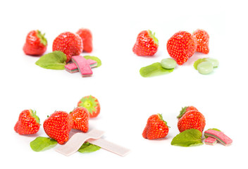Obraz na płótnie Canvas Set of Strawberry chewing gum on white background