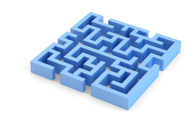 Blue squared 3d maze. Isolated. Contains clipping path