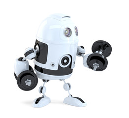 Robot lifting dumbbells. Technology concept. Isolated. Contains clipping path