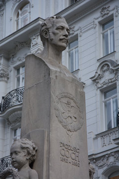 Marble bust on a tall column of Georg Coch, Wien, Austria