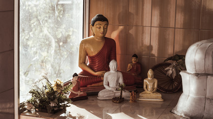 Set of Buddha statues in Sri Lanka