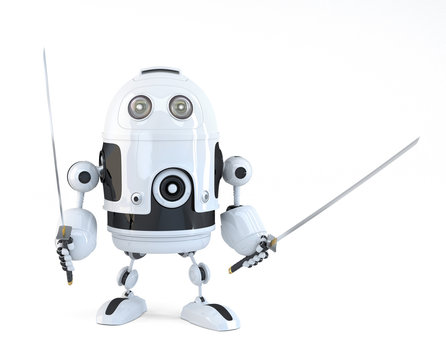 Robot with Katana. Technology concept. Isolated over white. Contains clipping path