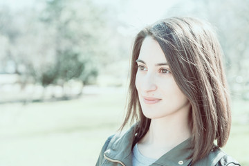 Vintage Effect Of Beautiful Girl Portrait Smile In Park