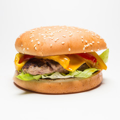 Hamburger with pepper and salad, isolated