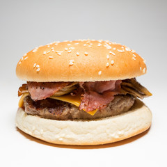 Hamburger with bacon, mushrooms and cheese
