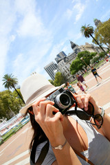 Tourist taking picture in Plaza de Mayo, Buenos Aires