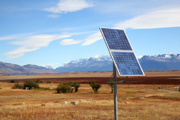 Solar panel set in Patagonian steppe