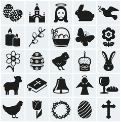 Fototapeta premium Easter icons. Set of black vector symbols.