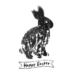 Fototapeta na wymiar Vector: Easter card with rabbit ink brush sketch