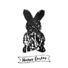 Vector: Easter card with rabbit ink brush sketch
