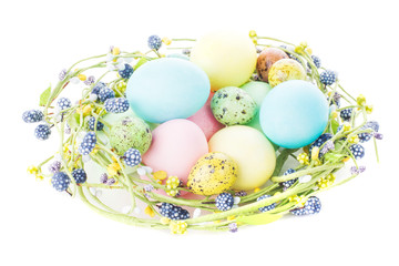 Wicker nest with easter eggs
