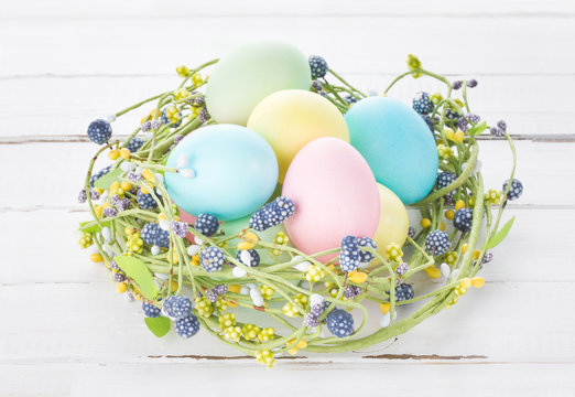 Wicker nest with easter eggs