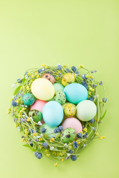 Wicker nest with easter eggs