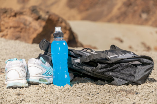 Sport equipment on mountain background. Volcan Teide