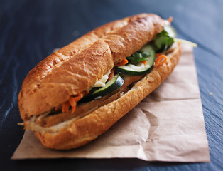 vietnamese bahn mi sandwich with steamed pork