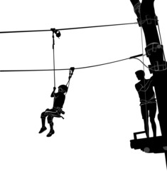 children in adventure park rope ladder