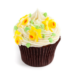 Easter cupcake on a white background. Selective focus.