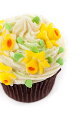 Easter cupcake on a white background. Selective focus.