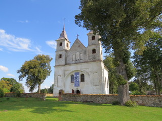 Fototapeta na wymiar Lēnu Catholic Church with two towers