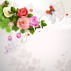 Background with roses and butterflies