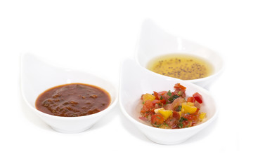 sauces on a white background in the restaurant