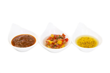 sauces on a white background in the restaurant