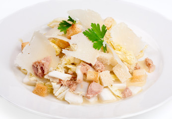 Caesar salad with tuna and parmesan cheese