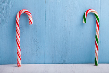 lollipop on the blue wooden background