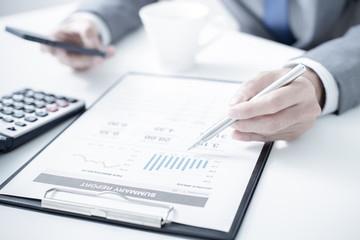 business, technology and internet concept - close up of man hand