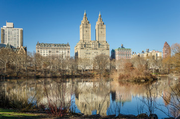 Fototapeta na wymiar Lake in Central Park on a Clear Winter Day