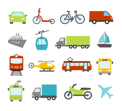 Transport Icons In Flat Design Style