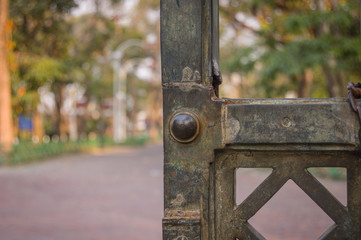 Rusty green iron gates