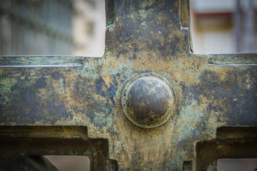 Rusty green iron gates