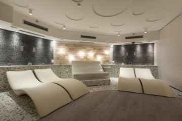 sun beds in hotel spa interior