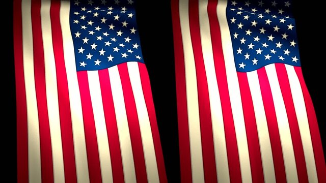 2 USA US Flags Closeup Waving CG