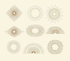 Set of vintage sunbursts in different shapes