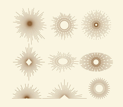 Set of vintage sunbursts in different shapes