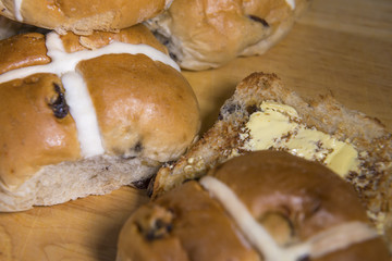 Closeup of hot cross buns