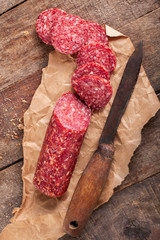 Salami on a paper