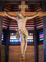Jesus on cross in the wooden church