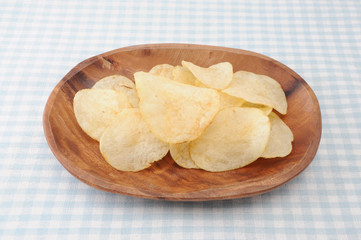 お皿にもった ポテトチップス お菓子 テーブルクロス
