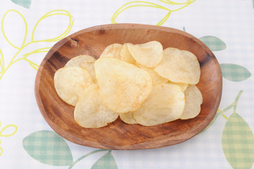 お皿にもった ポテトチップス お菓子 テーブルクロス